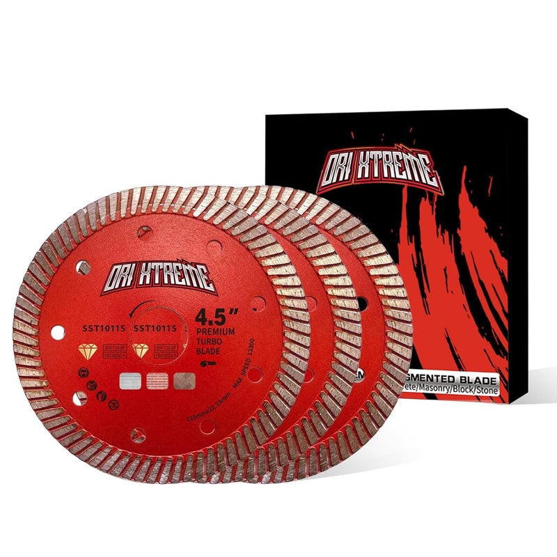 ORIXTREME 4 1/2 Inch Diamond Saw Blade 3Pcs, Turbo General Purpose Blade Dry/Wet Cutting Concrete, Masonry, Brick, Block,7/8"-5/8” Arbor - Image 1